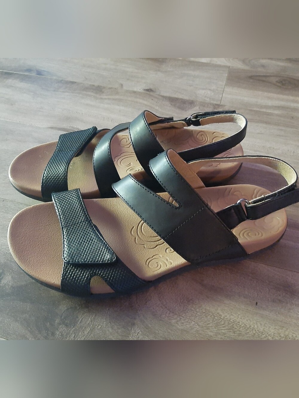 Rockport Ridge Adjustable Asymmetrical Slingback Black Leather Sandals Size US 7
